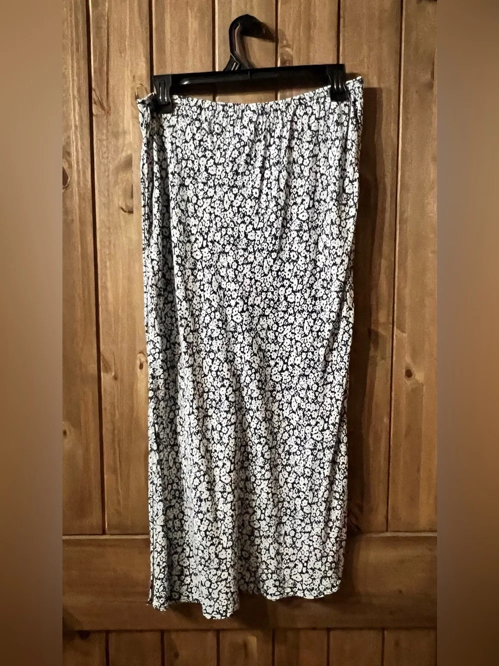 Navy blue and White Floral Maxi Skirt - Women's Flowing A-Line
